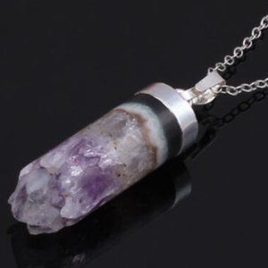 Natural Healing Crystal Amethyst Citrine Quartz Cylinder Stone Pendant Necklace